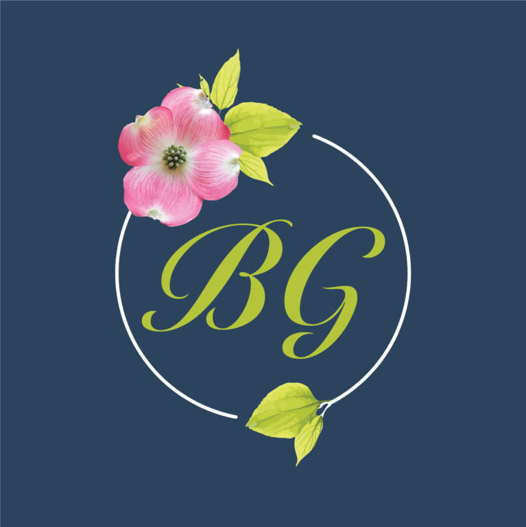 BG on blue background with Pink Dogwood flower